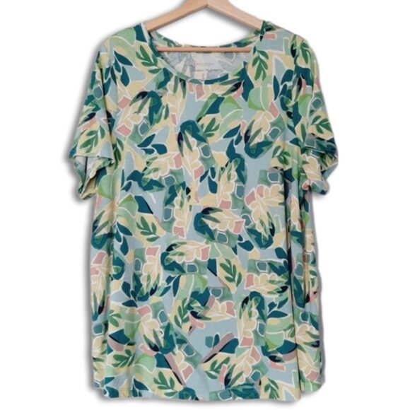ADDITION ELLE Modern T-shirt Abstract Floral Botanical Green & Blue Top Sz 2X - Picture 2 of 14
